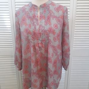Gap pleated paisley blouse tunic top sz medium